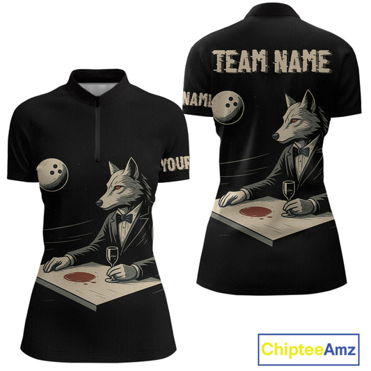 Personalized Black Wolf Bowling Jersey for Women Bowling Team Shirt Polo & 1/4-Zip Bowling Unisex QZT702