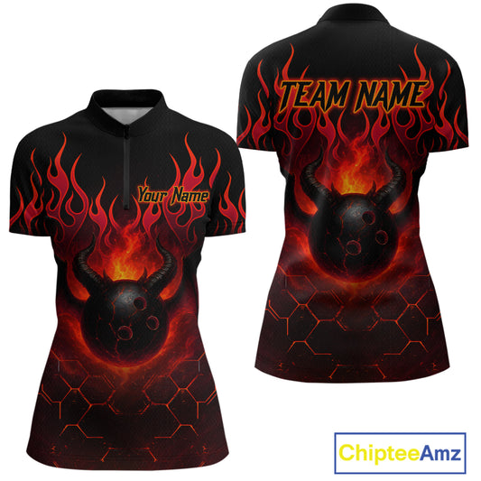Red Flame Demon Bowling Ball Shirt for Women Custom Bowling Team Jersey Bowling Outfit QZT758