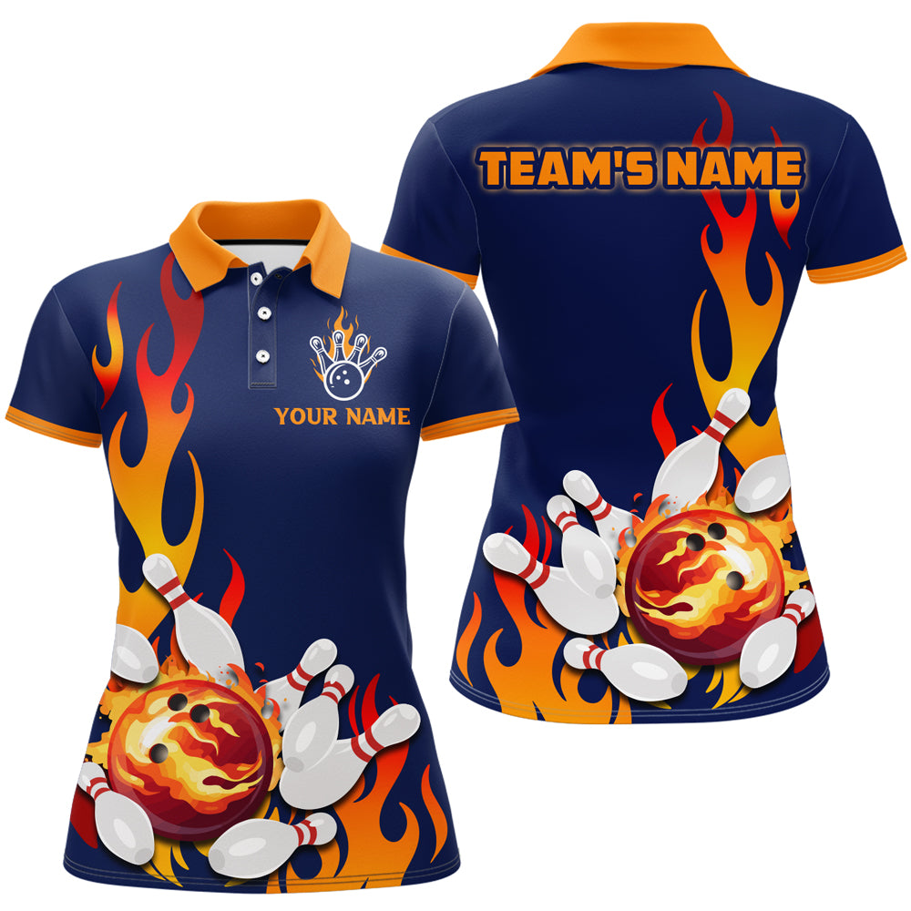 Flame Bowling Shirts Women Custom Bowling Team Jersey Polo Uniform QZT460