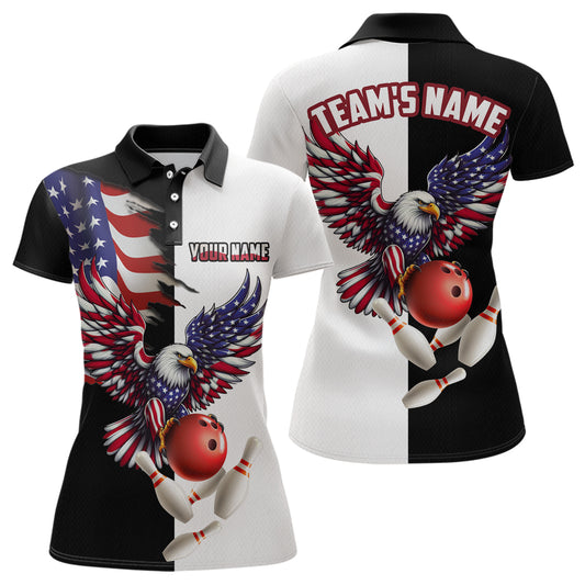 American Eagle Polo Bowling Shirt Custom Black & White Bowling Jersey for Men And Women QZT686