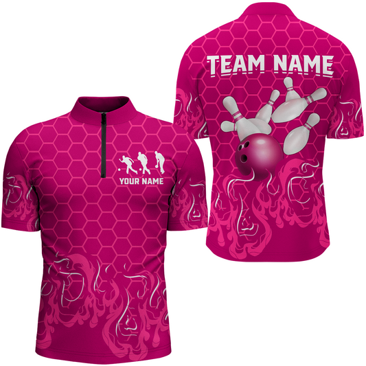 Personalized 1/4 Zip Bowling Shirt for Men Multicolor Bowling Team League QZT406