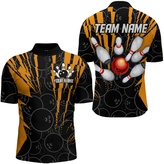 Custom Bowling Shirts Camo Bowling Jersey 1/4 Zip Shirt for Men Bowling QZT415
