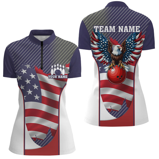 Patriotic Bowling 1/4 Zip Shirts For Men Women Custom Eagle Bowling Jersey Team BDT506