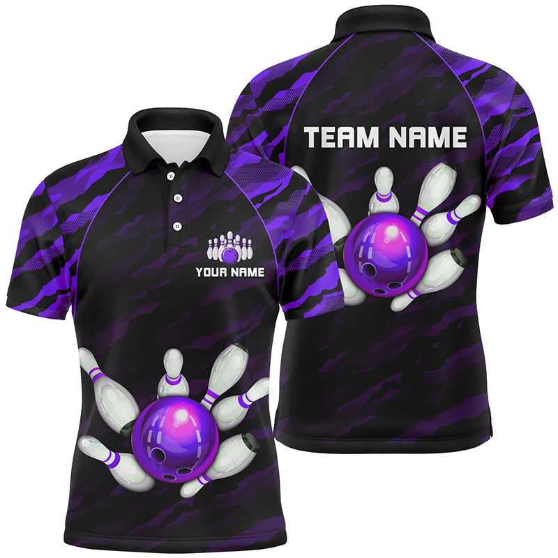 Personalized Purple Camo Bowling Polo Shirts Unisex Bowling Team Jersey Men Women BDT485