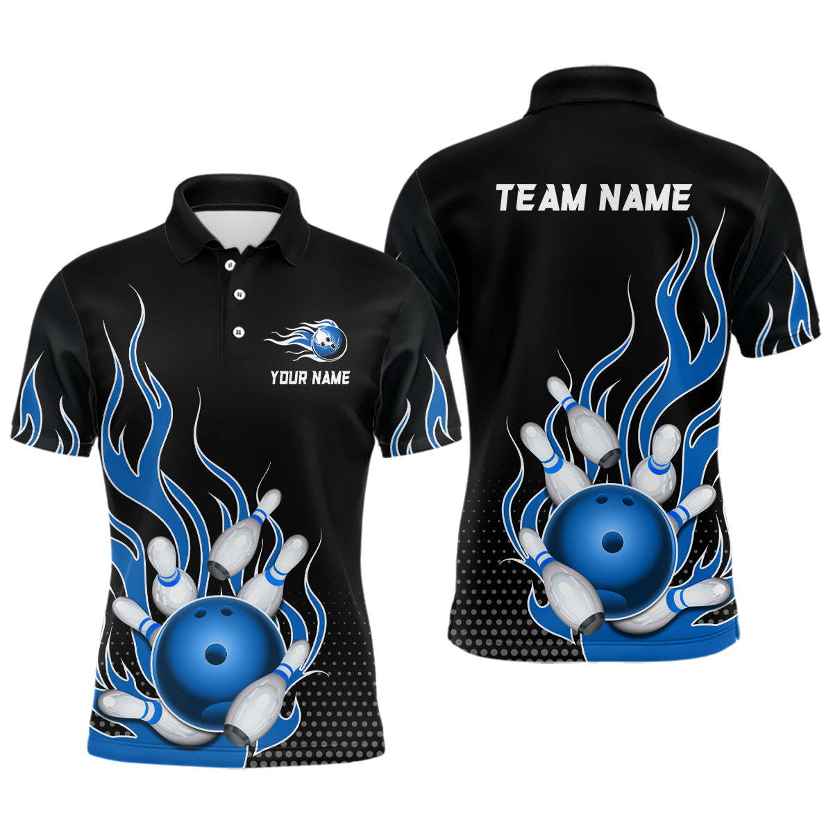 Blue Flame Bowling Polo Shirts for Men And Women Custom Bowling Team Jerseys Unisex BDT477