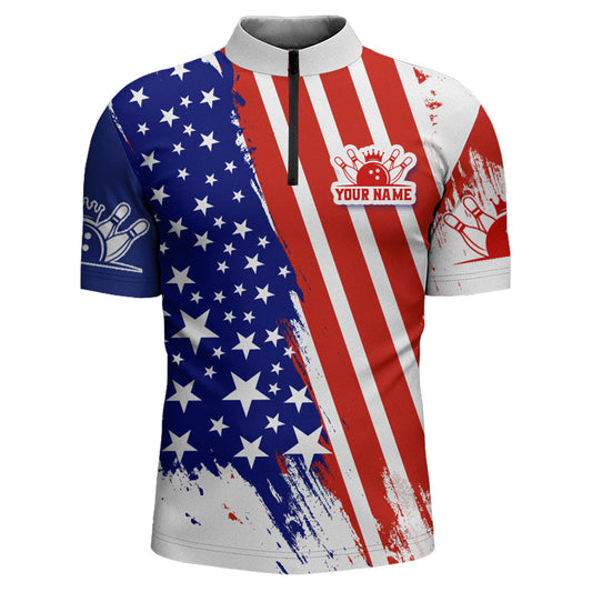 Personalized Bowling Jersey For Men American Bowling Shirt Team Custom Bowling Quarter-Zip Shirt BDT307