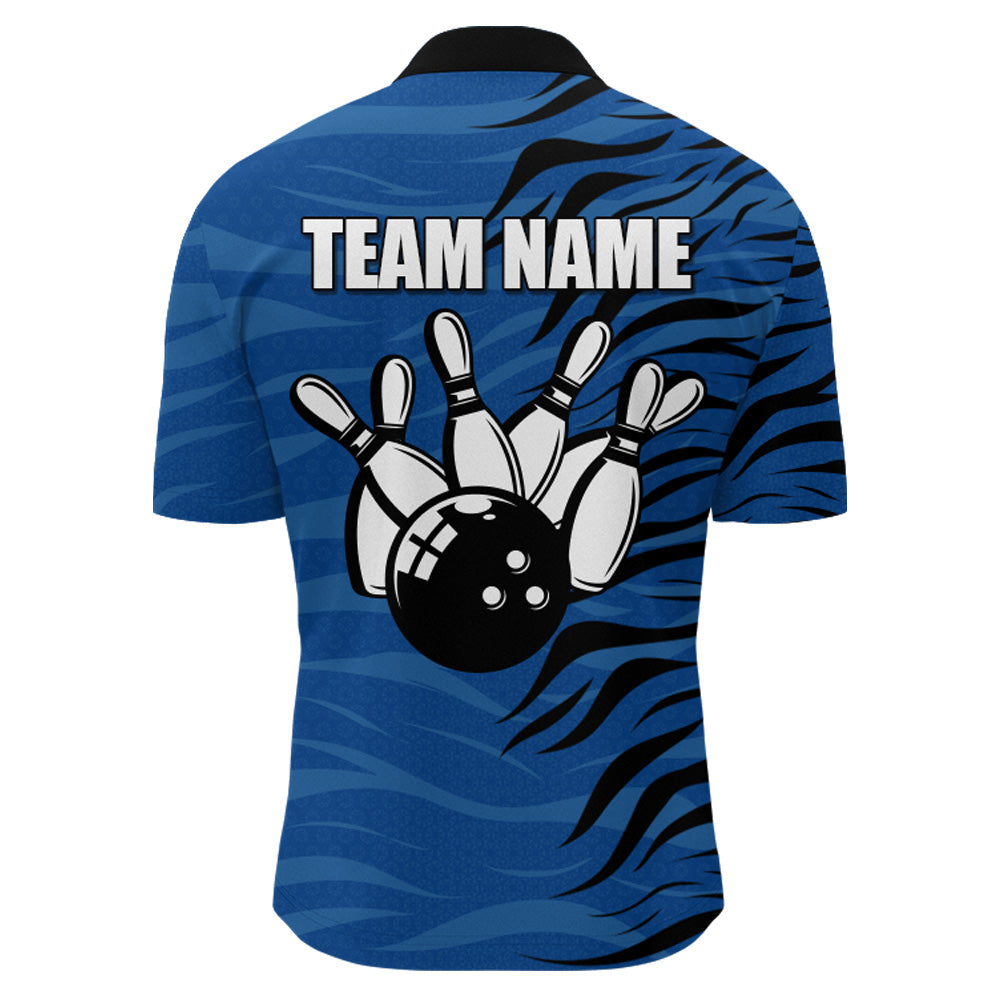 Custom Bowling Quarter-Zip Shirt Blue Bowling Jersey For Men Personalized Bowling League Shirt BDT338