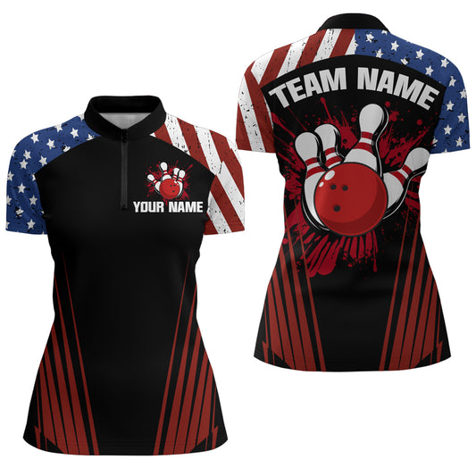 Patriotic Bowling Quarter-Zip Shirt Men Women Personalized Bowling Jersey Team BDT498