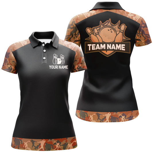 Orange Camo Bowling Shirts For Men And Women Custom Bowling Team Jersey Unisex Polo BDT598