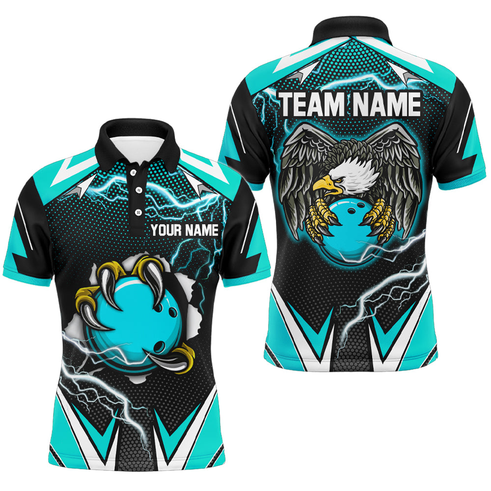Custom Eagle Bowling Shirts for Men & Women Polo Bowling Team Jerseys Turquoise BDT468