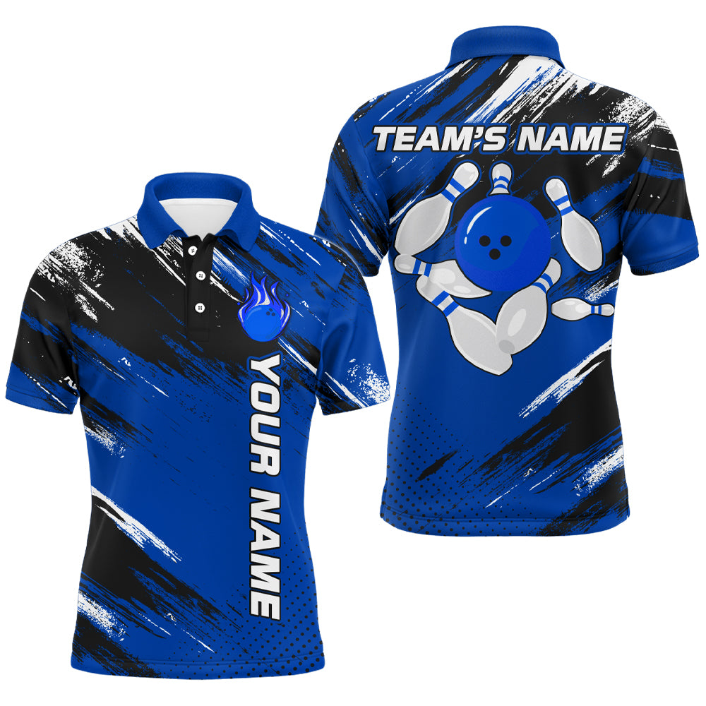 Custom Bowling Jersey for Men & Women Flame Blue Bowling Polo Shirt Team League BDT556