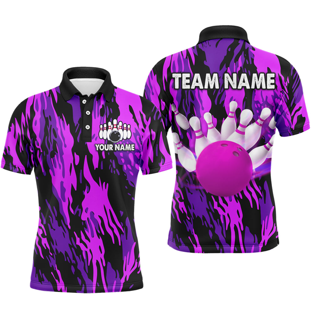Purple Camo Bowling Shirt Unisex Bowling Team Jersey For Men & Women Custom Bowling Polo BDT558