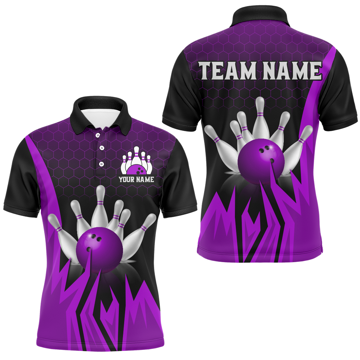Custom Purple Flame Bowling Polo Shirts For Men & Women Bowling Team Jersey BDT456