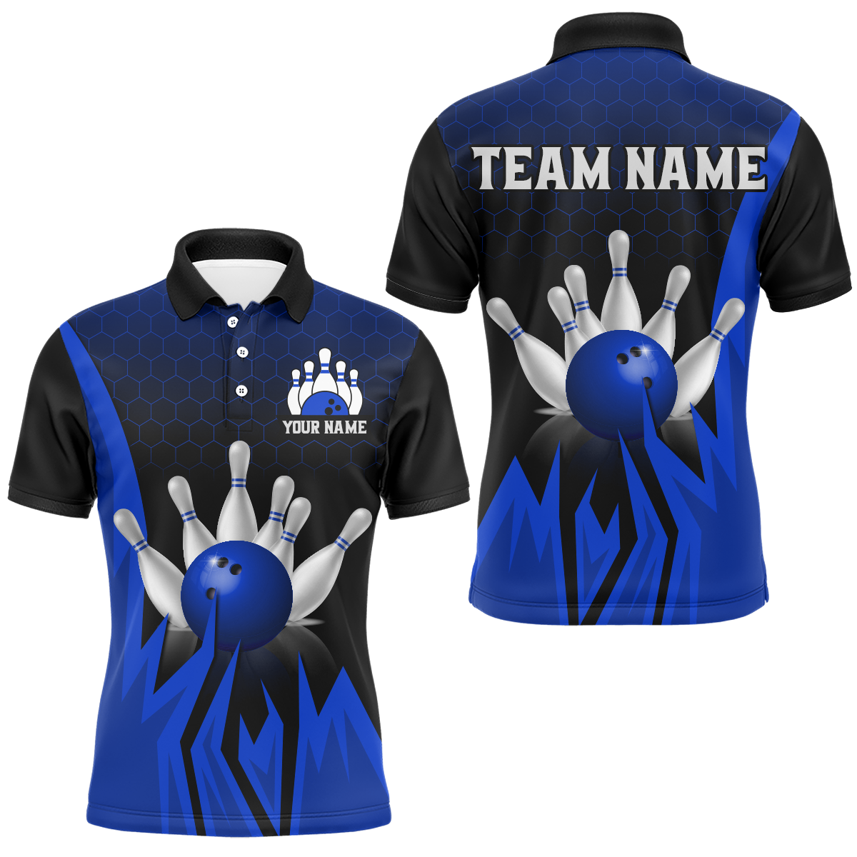 Custom Blue Flame Bowling Polo Shirts For Men & Women Bowling Team Jersey BDT456