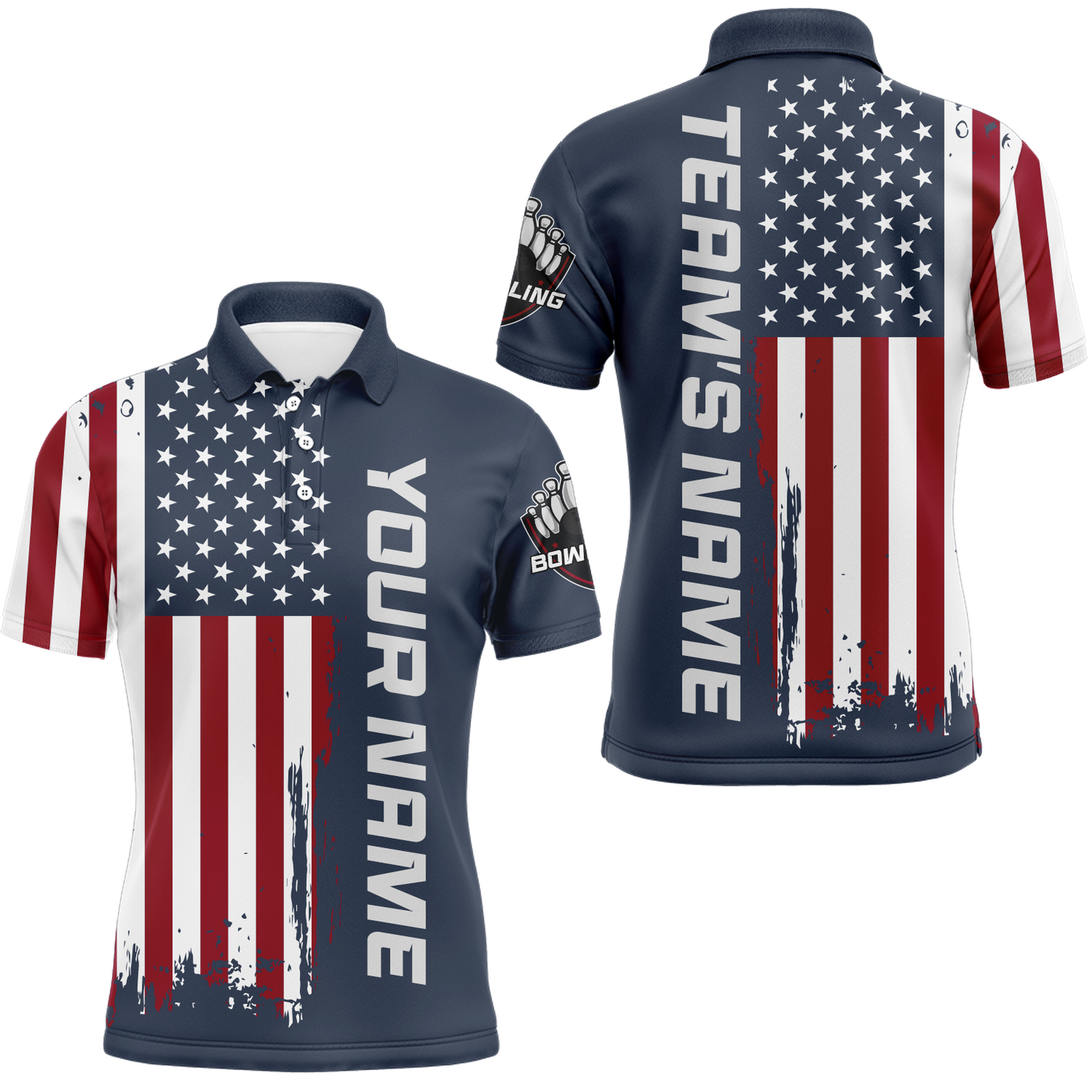 American Flag Bowling Shirt Men & Women Custom Bowling Polo Shirt Bowling Team Jersey BDT420
