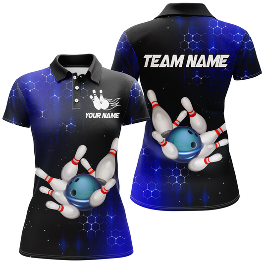 Personalized Blue Bowling Shirts Men Women Bowling Team Jersey Custom Bowling Polo Shirt BDT488