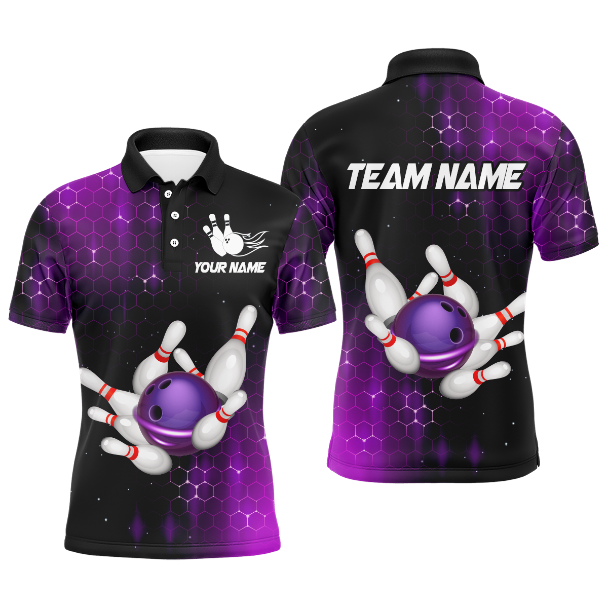 Personalized Purple Bowling Shirts Men Women Bowling Team Jersey Bowling Polo Shirt BDT488