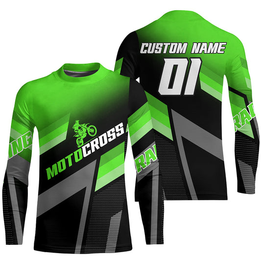 Motocross Racing Dirt Bike Jersey Green Upf30+ Motorcycle Shirt For Kid Men Women XM317