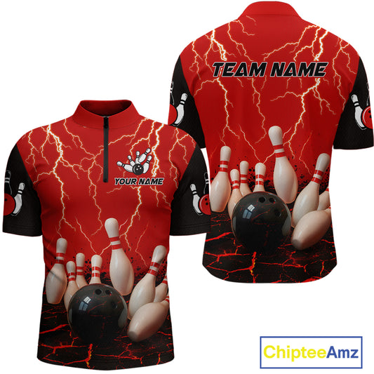 Red Thunder Lightning & Lava Bowling Shirt for Men Women Team Bowling Jersey MBL92