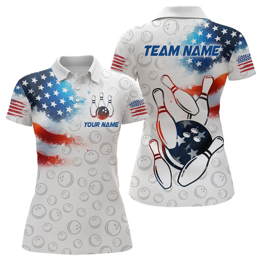 American Bowling Shirt Patriotic Bowling Shirts for Men Women Bowling Polo 1/4 Zip Shirt MBL26