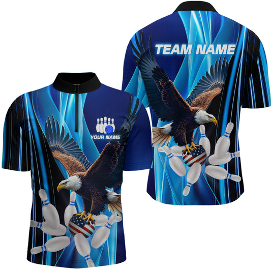 Custom Blue Eagle Bowling Shirt for Men Women Team Bowling Polo Shirts & 1/4 Zip MBL95