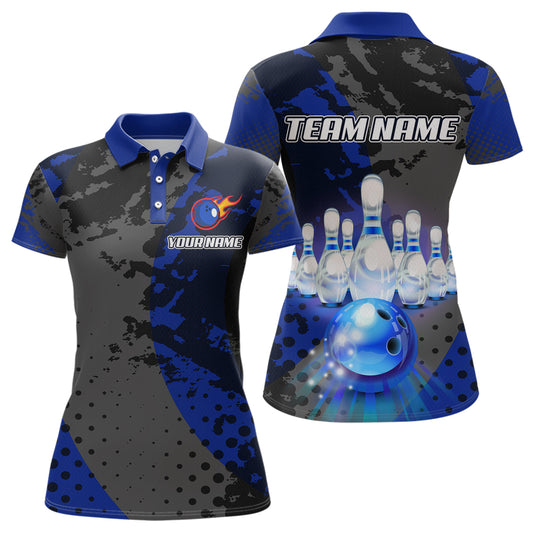 Fire Bowling Shirt Custom Blue Bowling Jersey for Men Women with Team Name MBL63