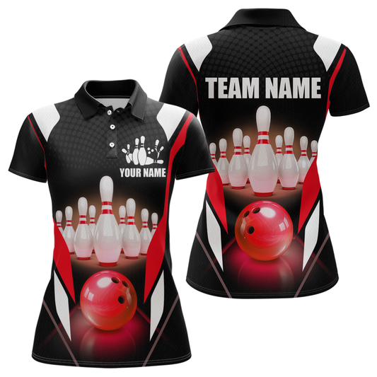 Red Bowling Shirt for Men and Women Bowling Jersey with Team Bowling Polo & 1/4 Zip MBL42