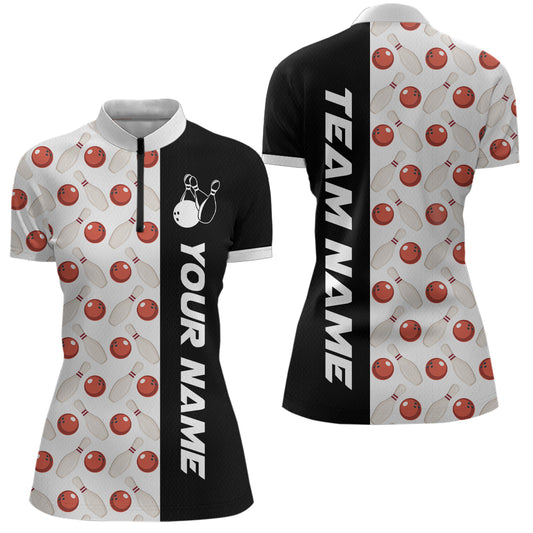 White Bowling Pattern Custom Women Bowling Polo & Quarter-Zip Shirts Bowling Team Jerseys HNT45