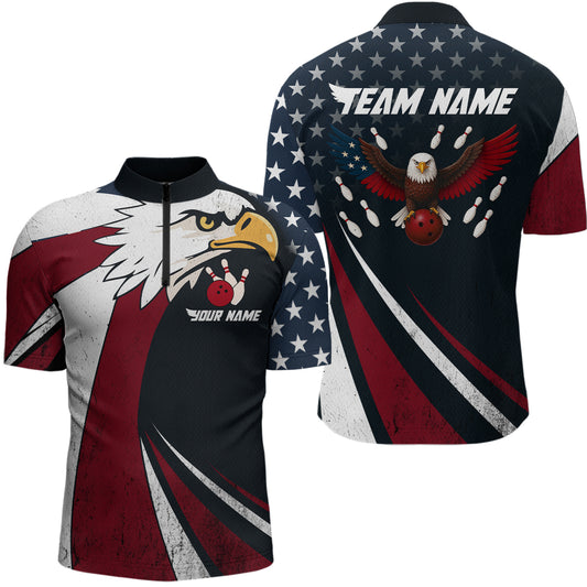 Eagel Bowling Custom Men Bowling Shirt Polo & Quarter-Zip Bowling Team Jerseys HNT63