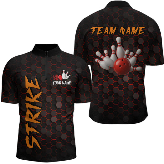 Custom Strike Red Bowling Men Bowling Shirt Polo & Quarter-Zip Bowling Team Jerseys HNT79