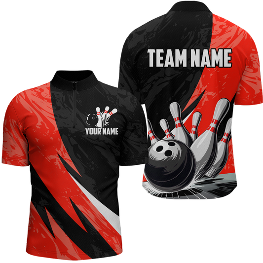 Custom Red Bowling Custom Men Bowling Shirt Polo & Quarter-Zip Bowling Team Jerseys HNT75