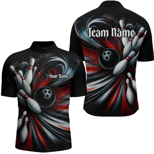 Custom Black Red Bowling Jersey for Men Custom Team Bowling Shirts Polo & 1/4 Zip HNT120