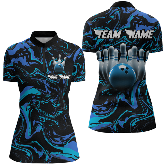 Teal Bowling Custom Women Bowling Shirt Polo & Quarter-Zip Bowling Team Jerseys HNT48