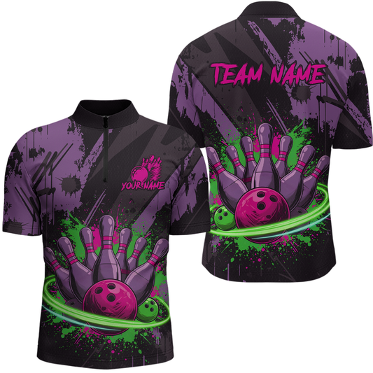 Custom Colorful Bowling Men Shirts Bowling Uniform Polo & 1/4 Zip Bowling Team Jerseys HNT99