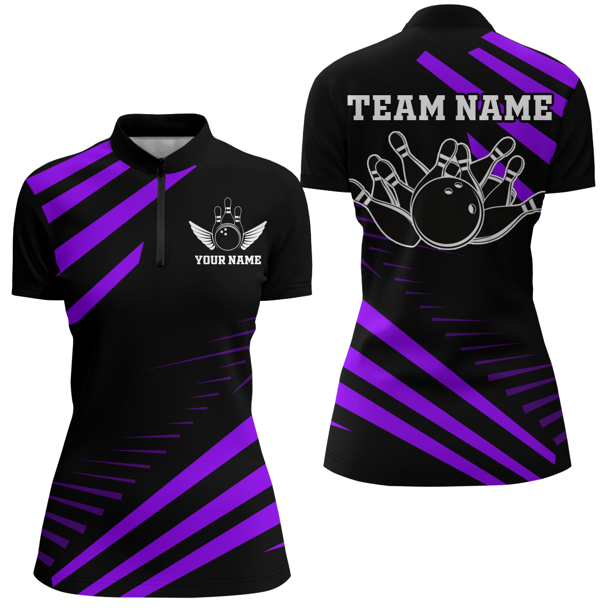 Purple Bowling Jersey Men And Women Custom Bowling Team Shirts Unisex Bowling Polo Quarter-zip CP26