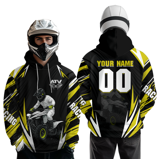 Yellow Atv Motocross Hoodie Adult Youth Kid Upf30+ Custom Quad Bike Shirt Boys Girls Extreme Off-Road Racing Hooded NHN011