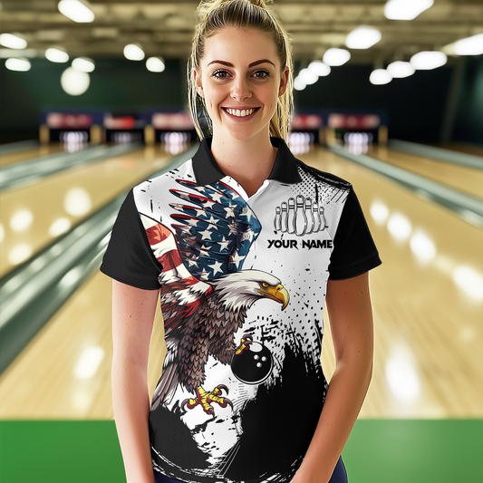 Personalized Eagle Bowling Shirt Patriotic Bowling Jersey for Women Polo Shirt QZT307