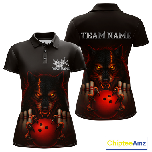 Red&Black Wolf Bowling Shirts for Team Women Men Custom Wolf Bowling Polo &1/4 Zip MBL196