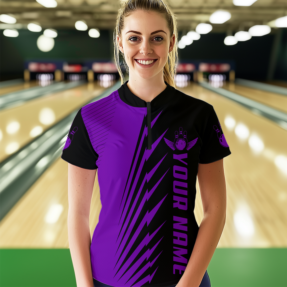 Custom Purple Bowling Shirts for Men Women Team Bowling Polo & 1/4 Zip Shirt MBL48