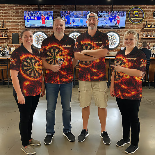 Red Flaming Roses Dartboard & Arrow Custom Women Darts Quarter-Zip Shirts Fire Flame Dart Jerseys NYN2264