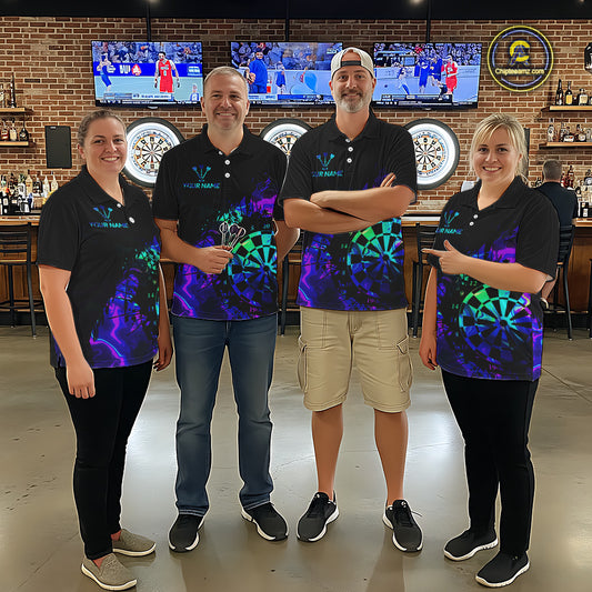 Blue Holographic Dartboard Grunge Darts 1/4-Zip Shirts For Men Custom Name For Darters NYN2706