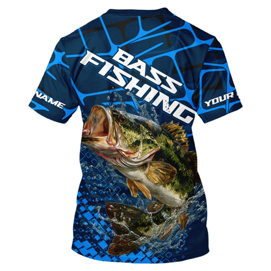 Largemouth Bass Fishing, Fishing Shirt Custom Name T-shirt, Fishing Gift | Blue NHT385