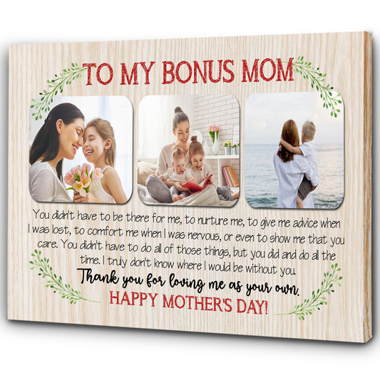 To My Bonus Mom Personalized Canvas Photo Collage, Step Mom Mother's Day Gift for Bonus Mother| N2514