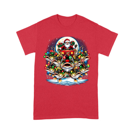 T-Shirt - Nine Bass fish as Santa's Reindeer