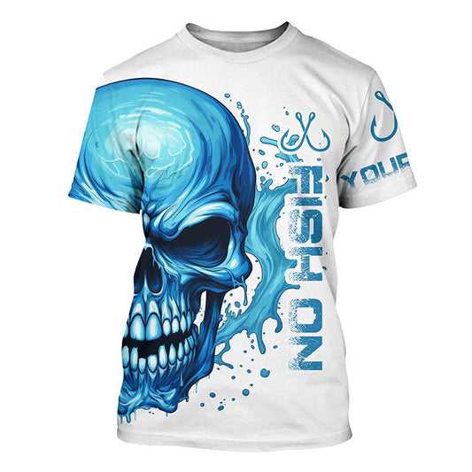 Fish On Fish Hook Custom Skull Long Sleeve Fishing Shirts, Skull Performance Fishing Jerseys IPHW5137