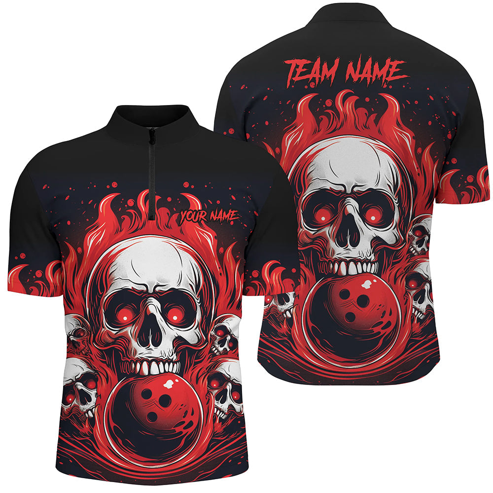 Custom Red Skull Bowling Team Shirts, Flame Bowling Jerseys Bowlers Shirts For Men And Women IPHW5841