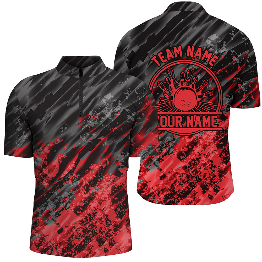 Personalized Bowling Shirts For Men, Bowling Balls And Pins Bowling Team Shirts | Red IPHW4509