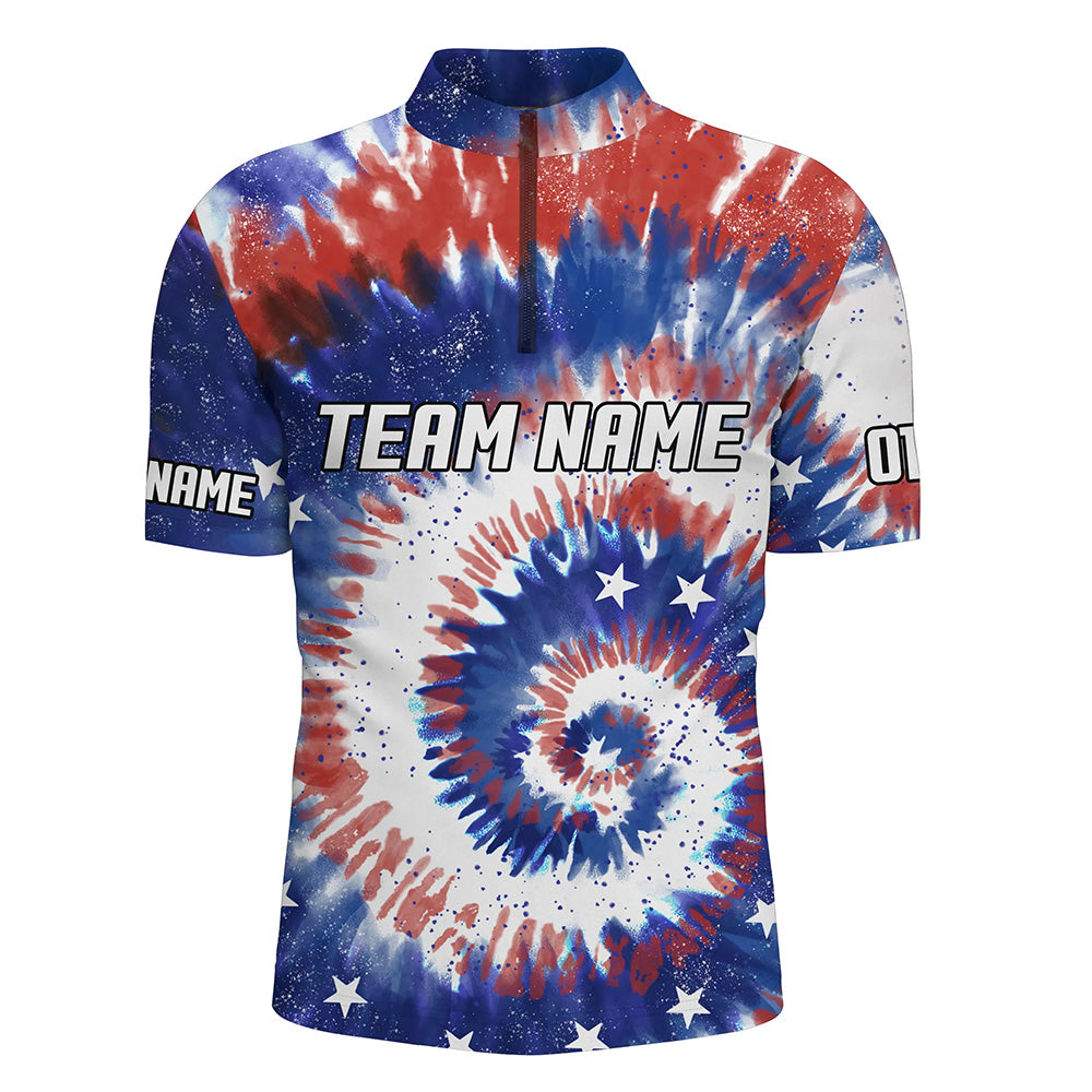 American Flag Tie Dye Bowling Shirts For Men, Custom Bowling Team Jerseys IPHW4525