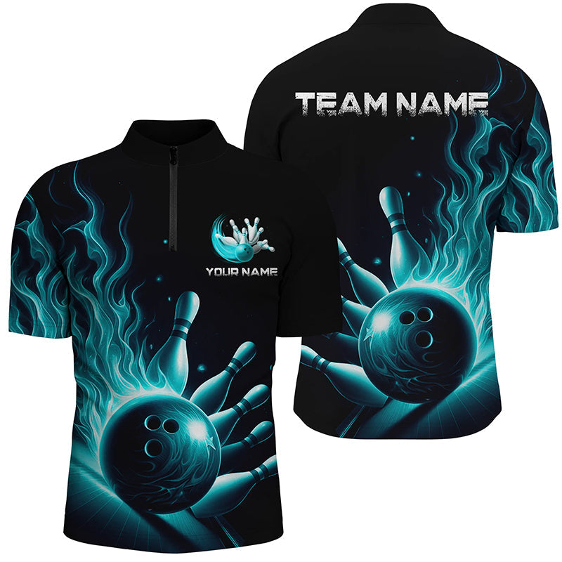 Personalized Blue Flame Bowling Polo Shirts For Men And Women Bowling Team Jerseys Strike Bowling IPHW5822