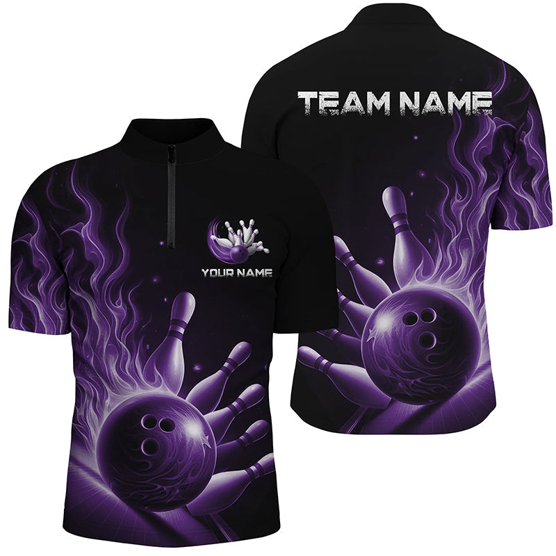 Personalized Purple Flame Bowling Polo Shirts For Men And Women Bowling Team Jerseys Strike Bowling IPHW5823